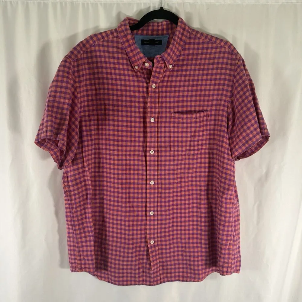 Banana Republic Linen Blend Button Down Shirt Men's XL Purple Orange Short Slv